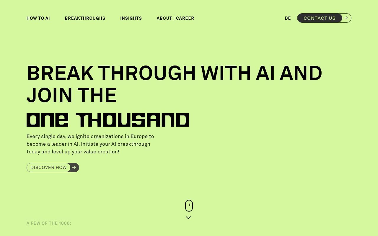 Homepage screenshot of onethousand.ai