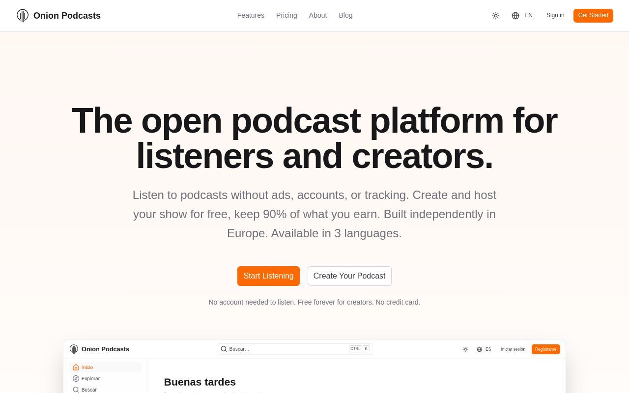 Homepage screenshot of onionpodcasts.com