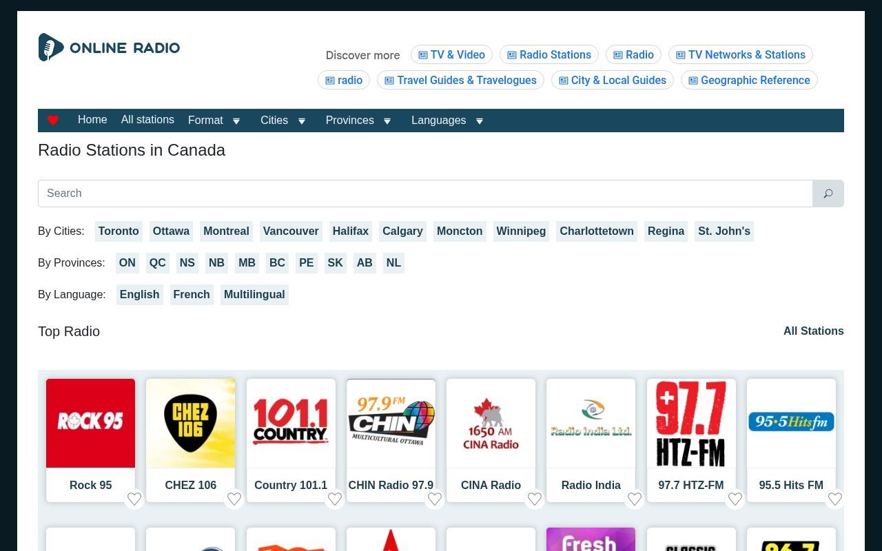 Homepage screenshot of online-radio-canada.com