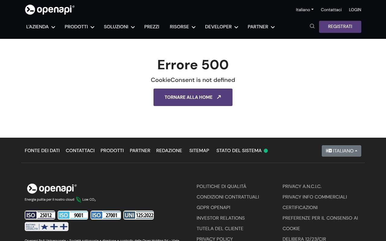 Homepage screenshot of openapi.it