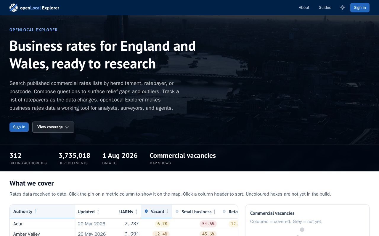 Homepage screenshot of openlocal.uk