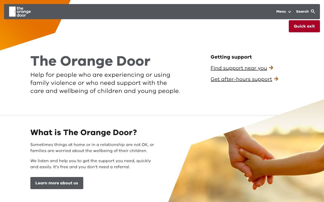 Homepage screenshot of orangedoor.vic.gov.au