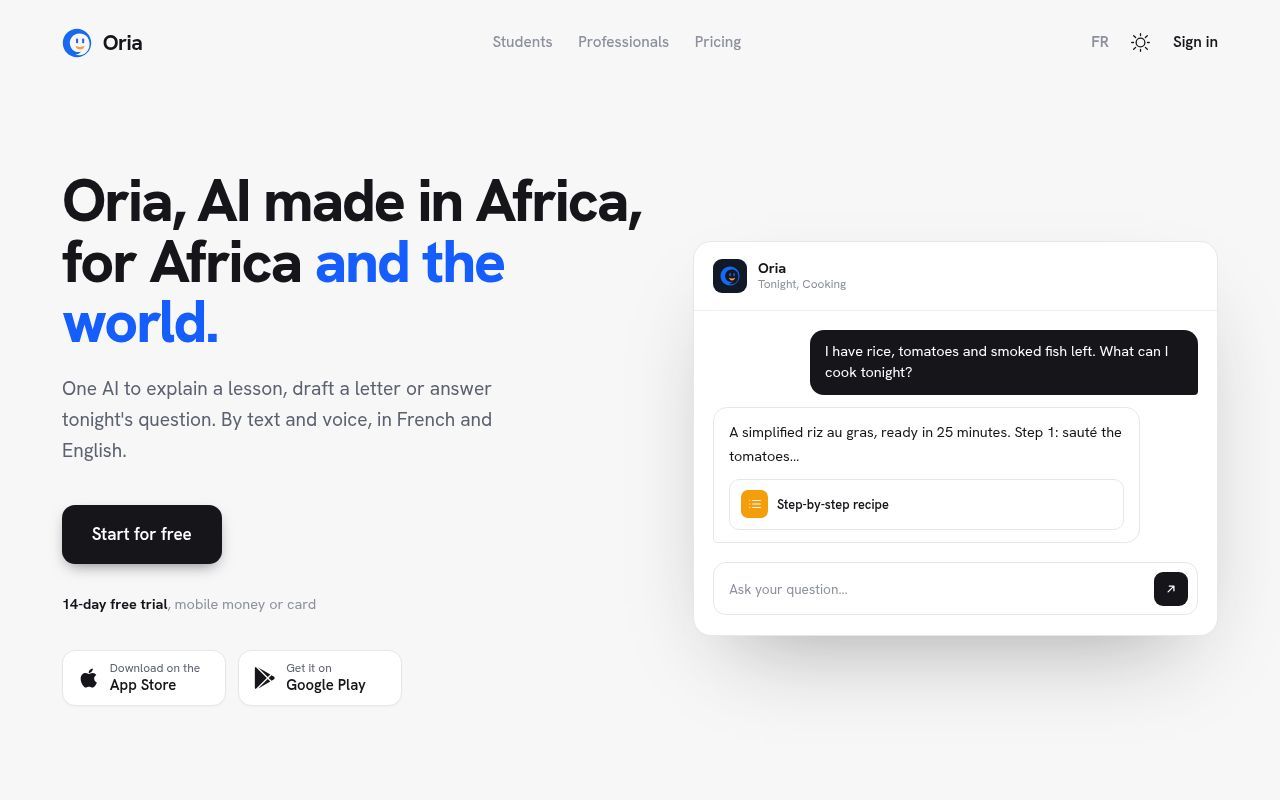 Homepage screenshot of oria.o3ai.tech