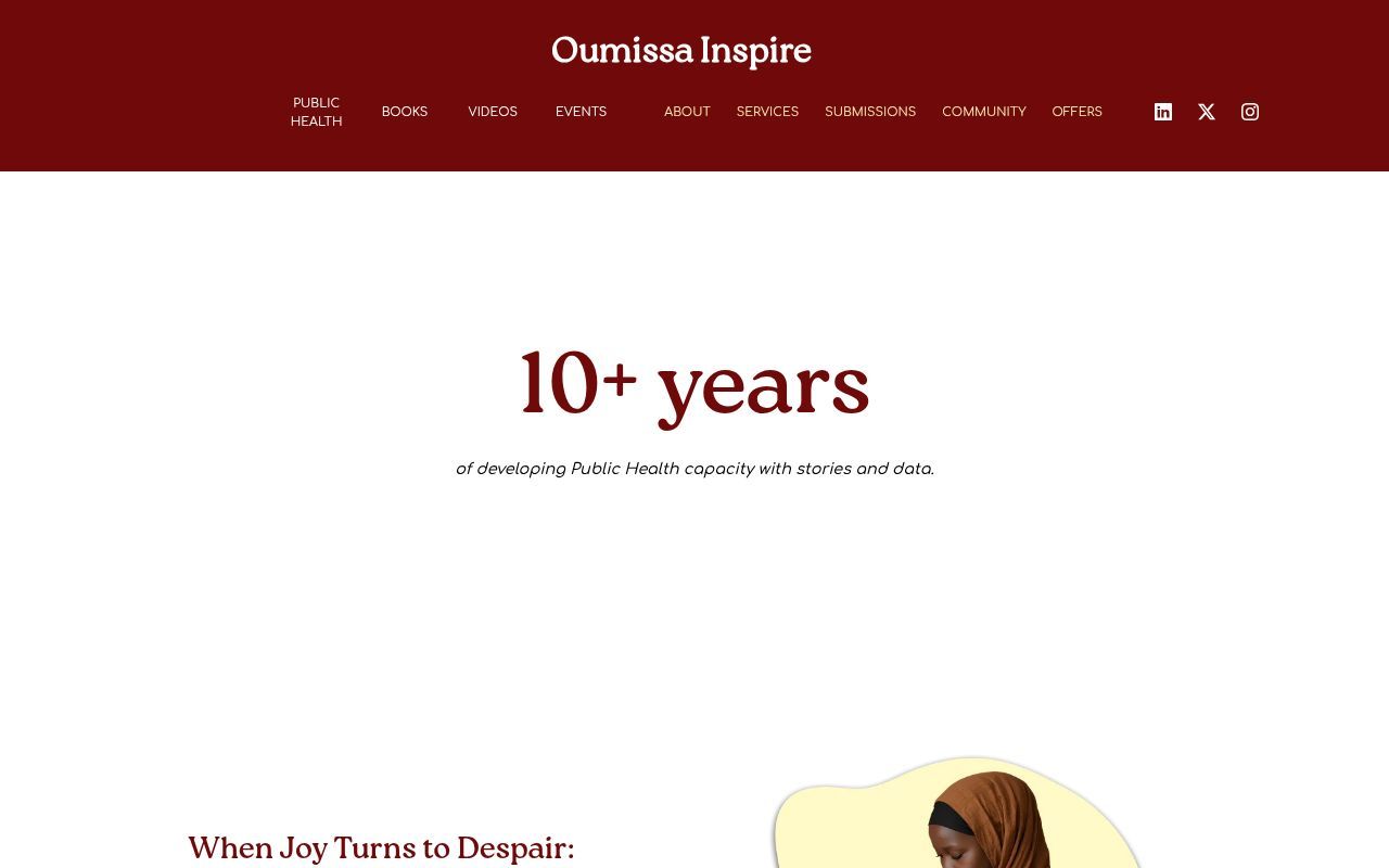 Homepage screenshot of oumissainspire.com