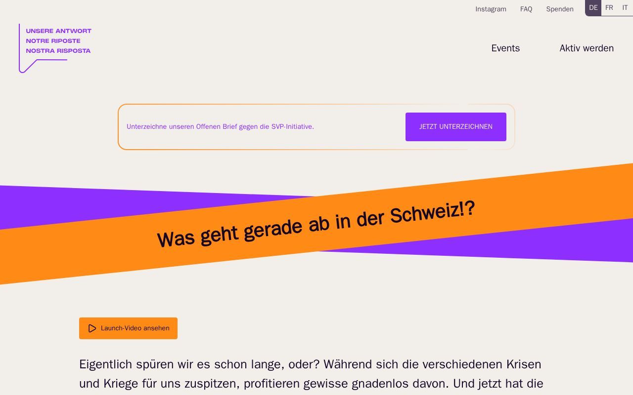 Homepage screenshot of our-answer.ch