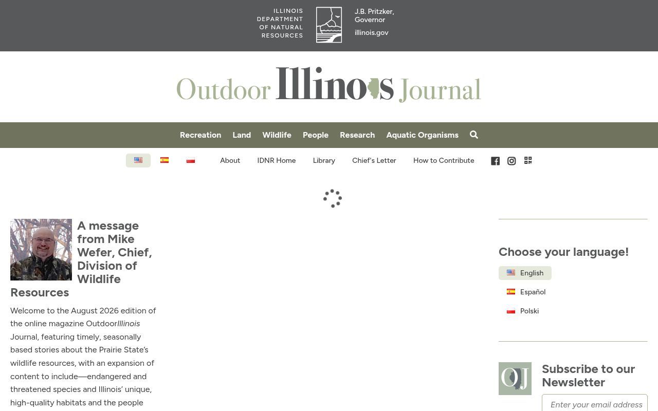 Homepage screenshot of outdoor.wildlifeillinois.org