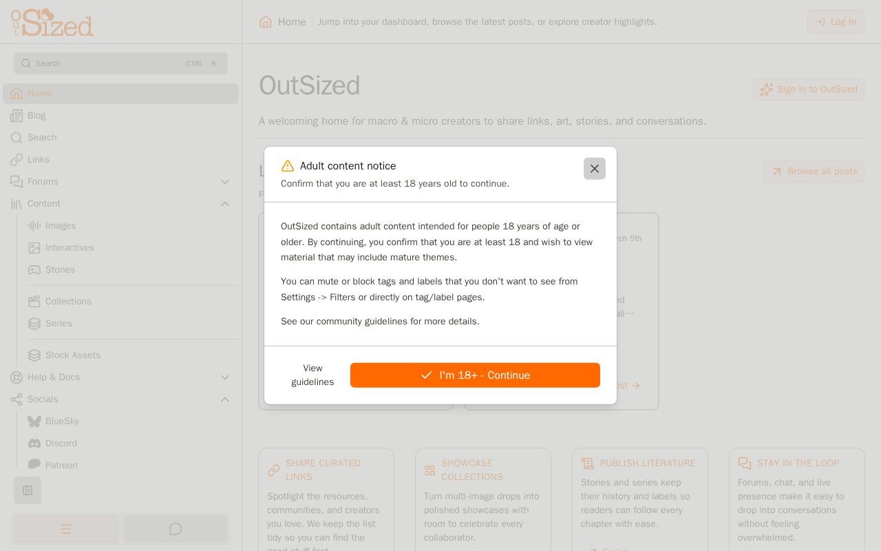 Homepage screenshot of outsized.social