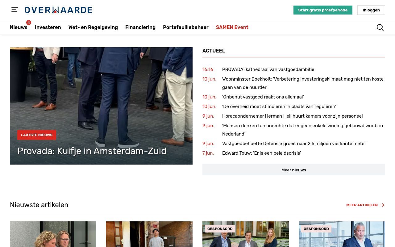 Homepage screenshot of overwaardevastgoed.nl