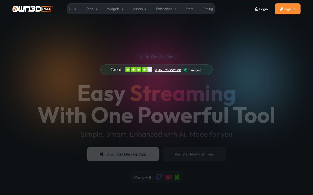 Homepage screenshot of own3d.pro