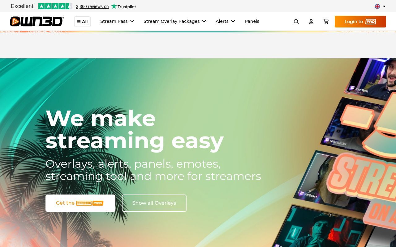 Homepage screenshot of own3d.tv