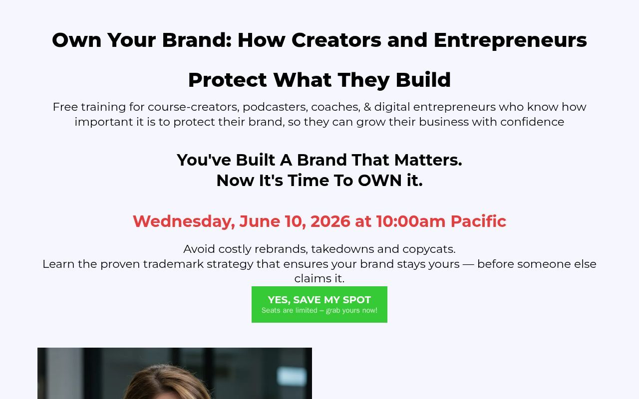 Homepage screenshot of ownyourbrandnow.com