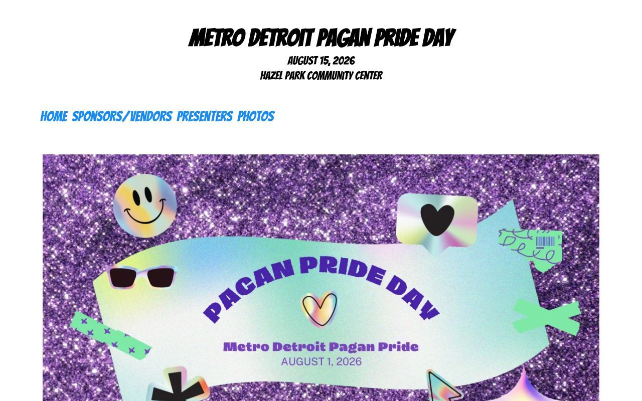 Homepage screenshot of paganpridedetroit.org