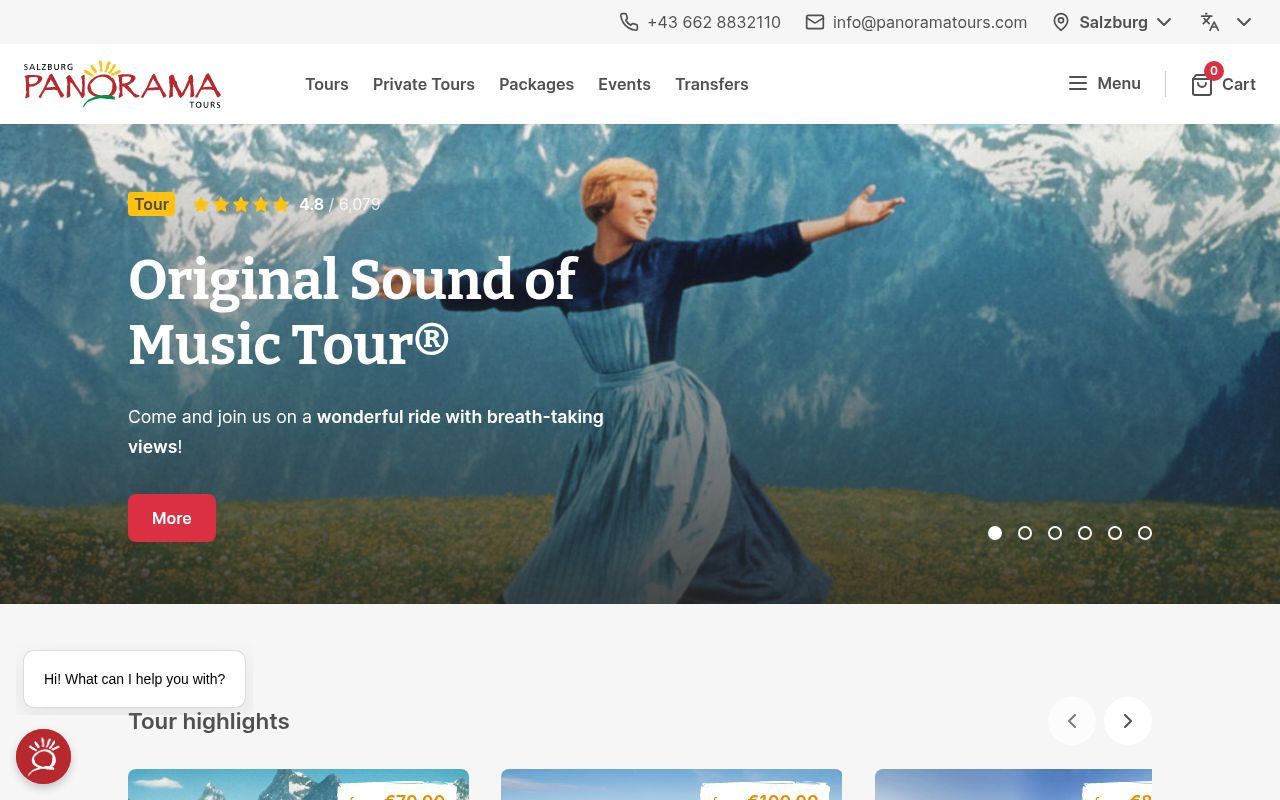 Homepage screenshot of panoramatours.com