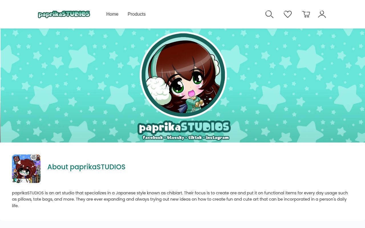 Homepage screenshot of paprikastudios.artiststore.com