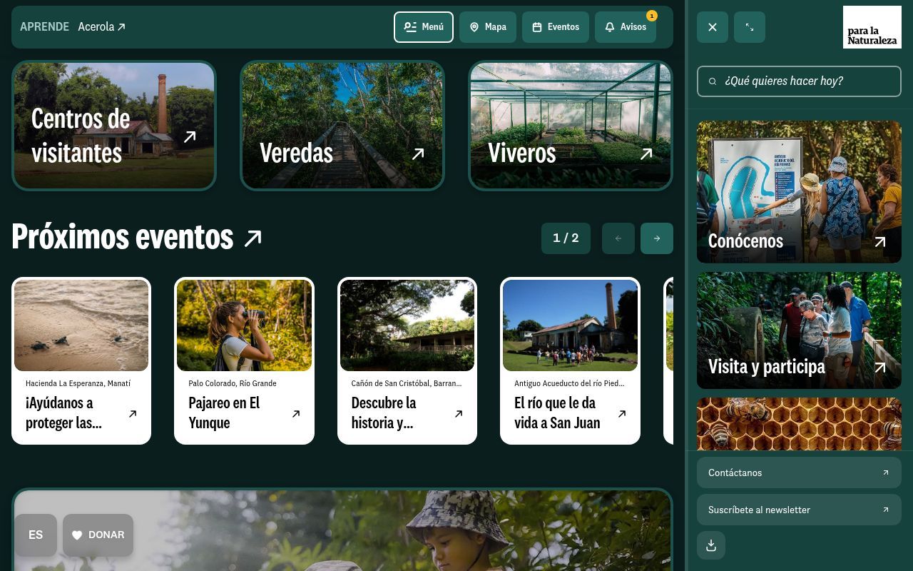 Homepage screenshot of paralanaturaleza.org