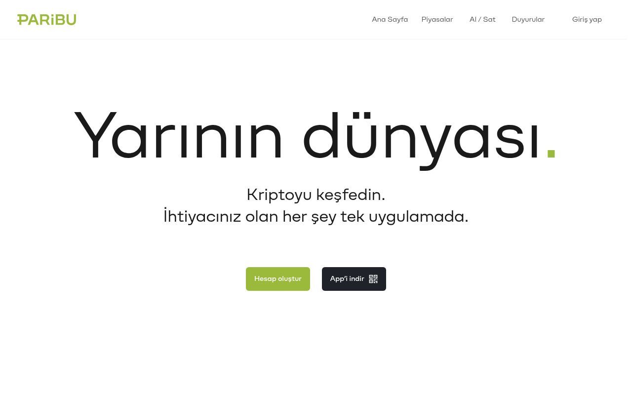 Homepage screenshot of paribu.com