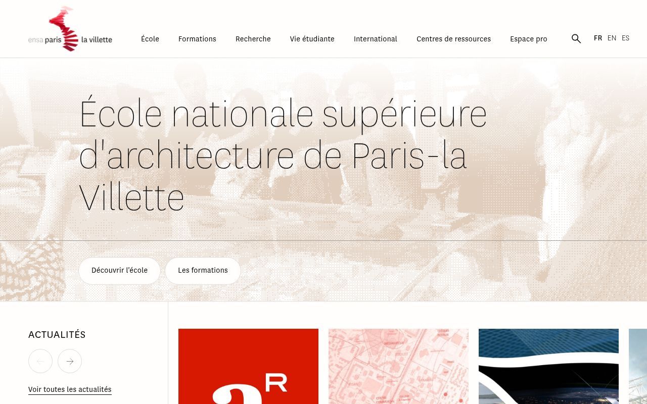 Homepage screenshot of paris-lavillette.archi.fr