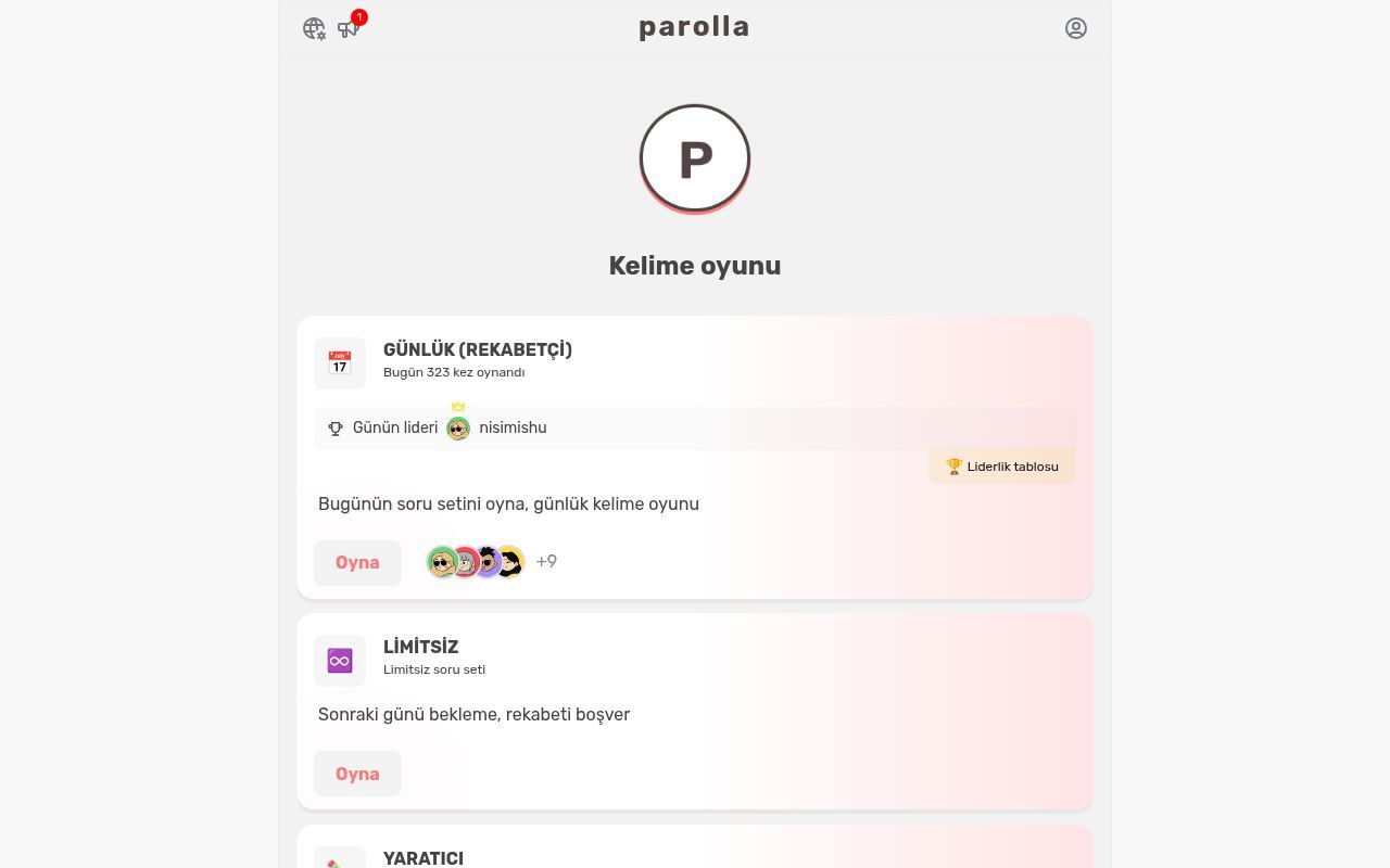 Homepage screenshot of parolla.app