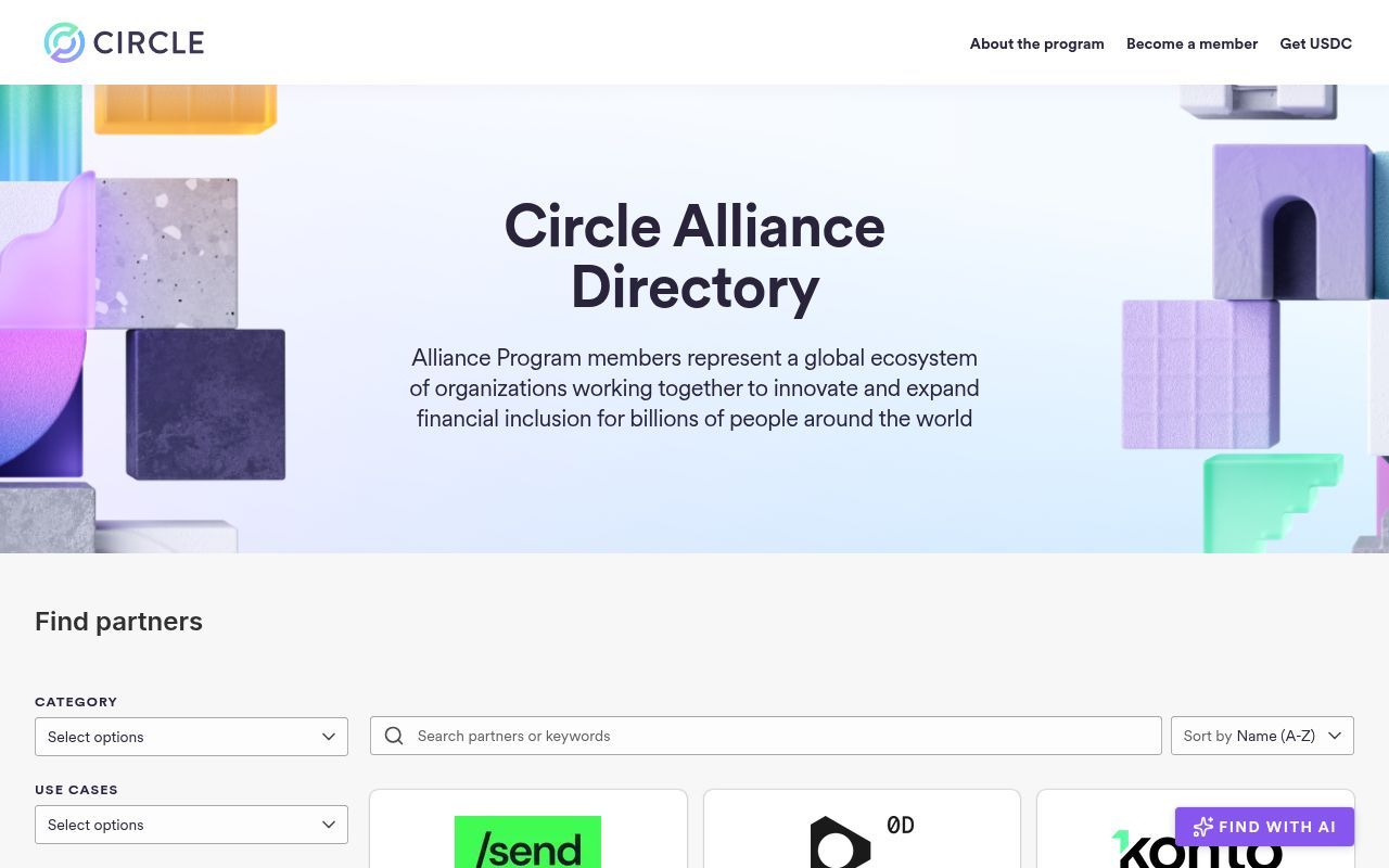 Homepage screenshot of partners.circle.com