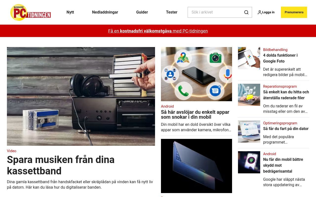 Homepage screenshot of pctidningen.se