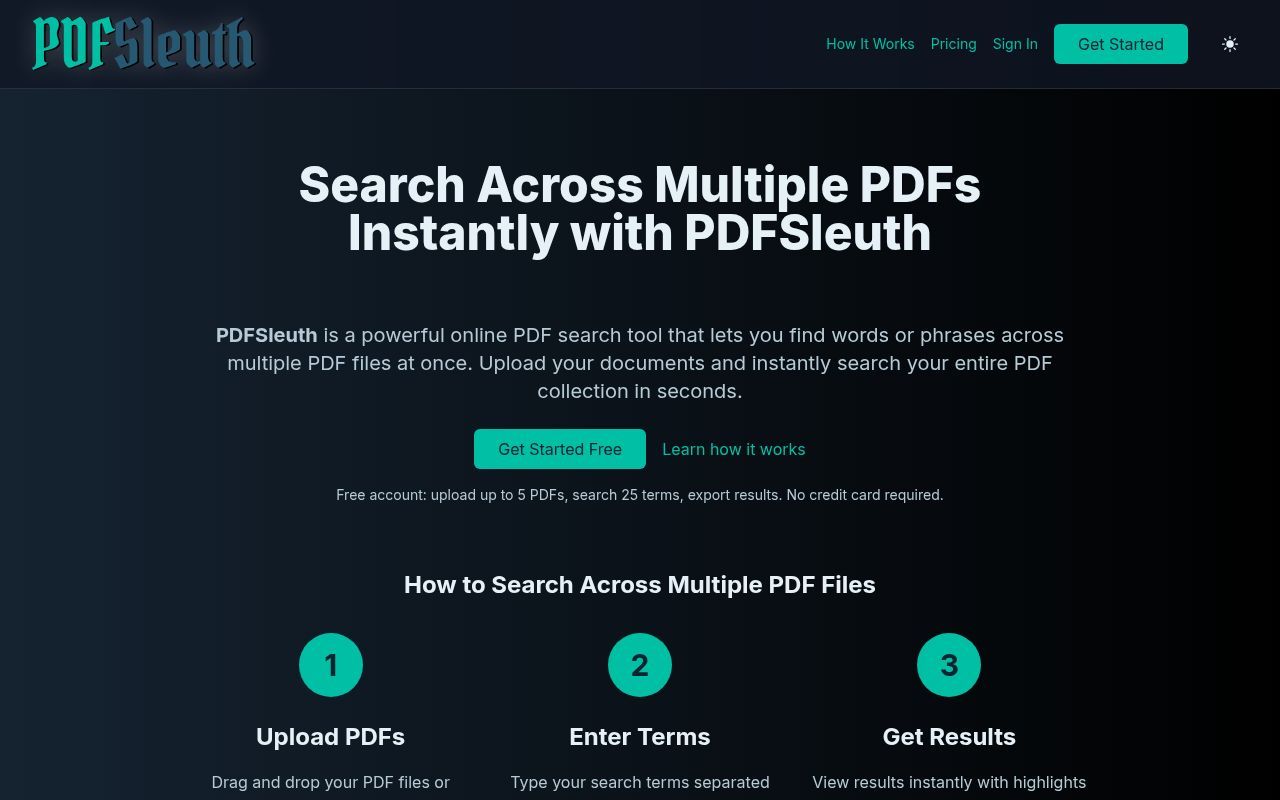 Homepage screenshot of pdfsleuth.com