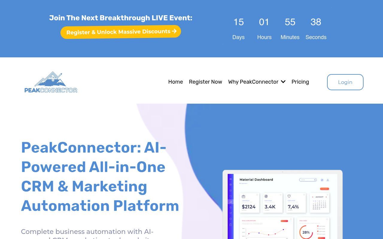 Homepage screenshot of peakconnector.com