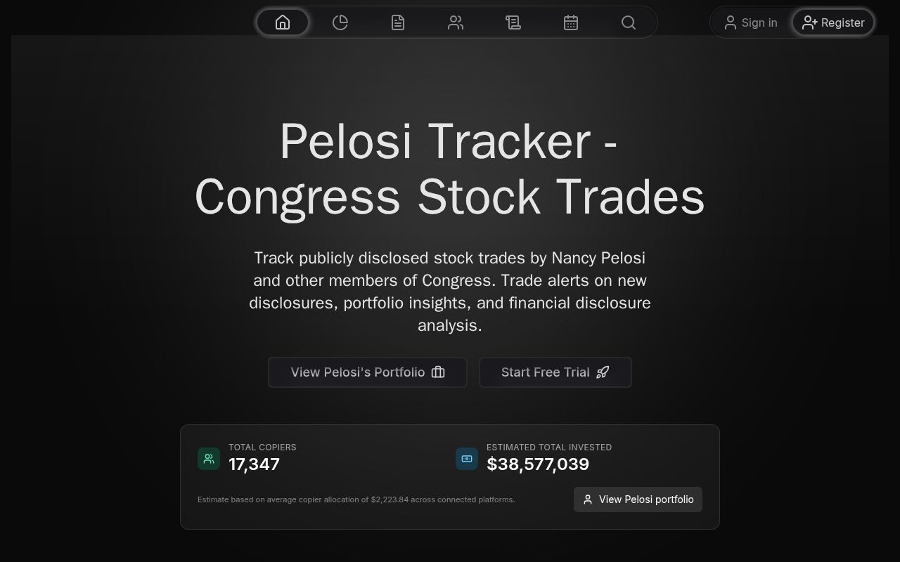 Homepage screenshot of pelositracker.app