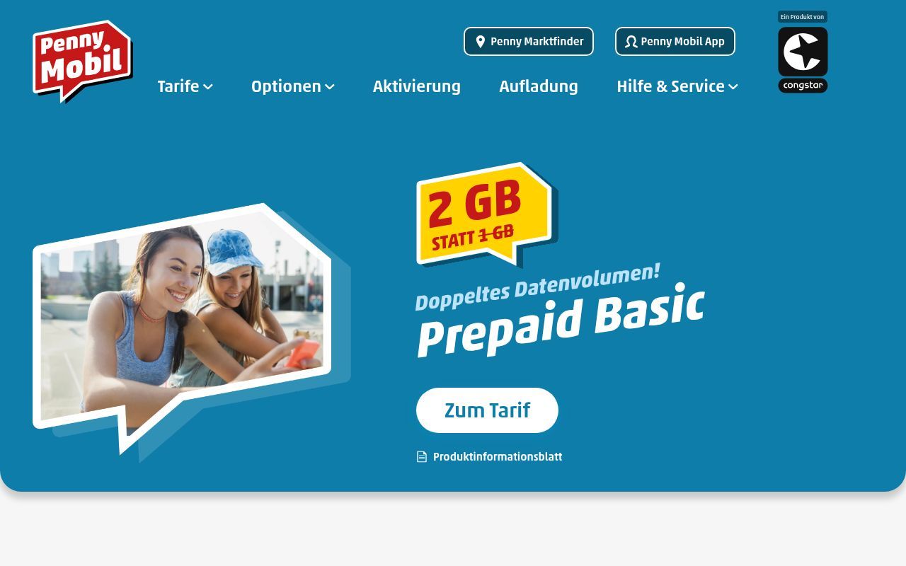 Homepage screenshot of pennymobil.de