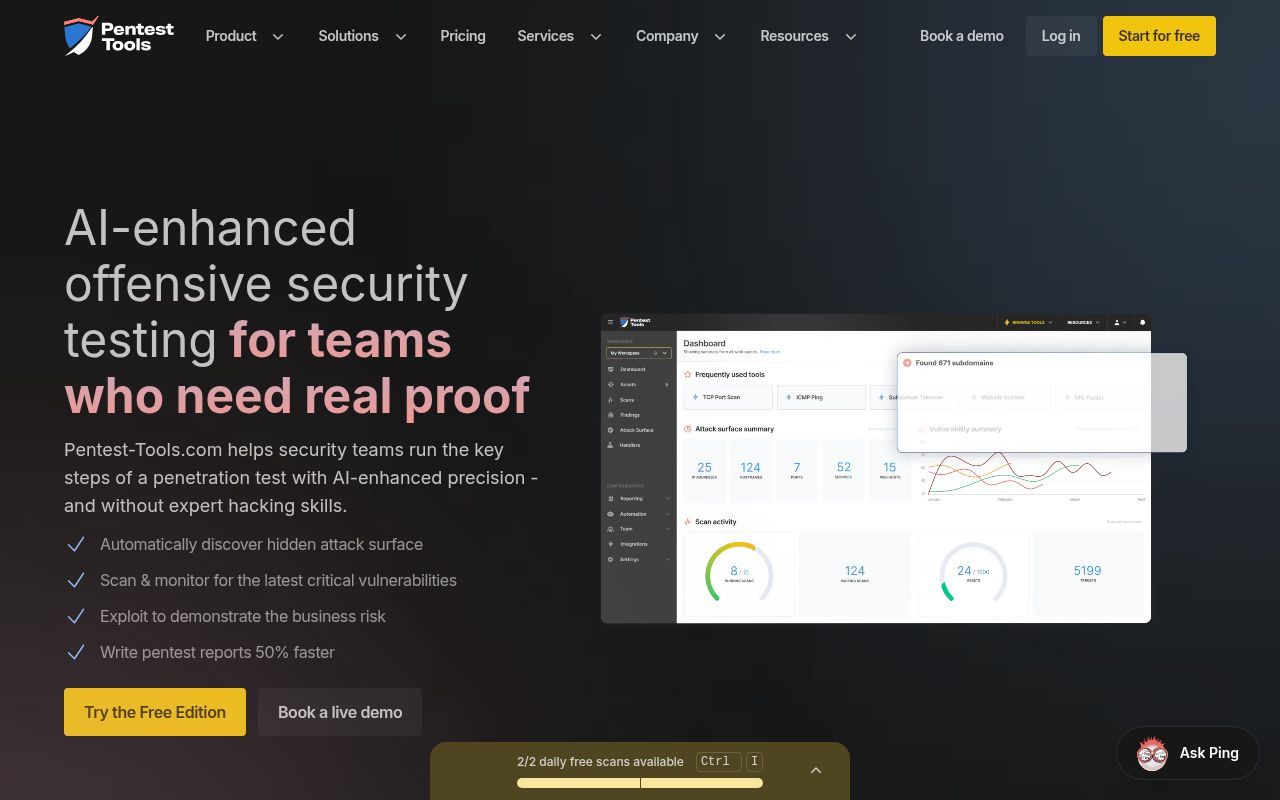 Homepage screenshot of pentest-tools.com