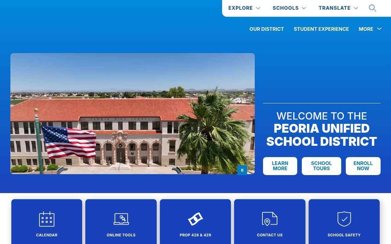 Homepage screenshot of peoriaunified.org
