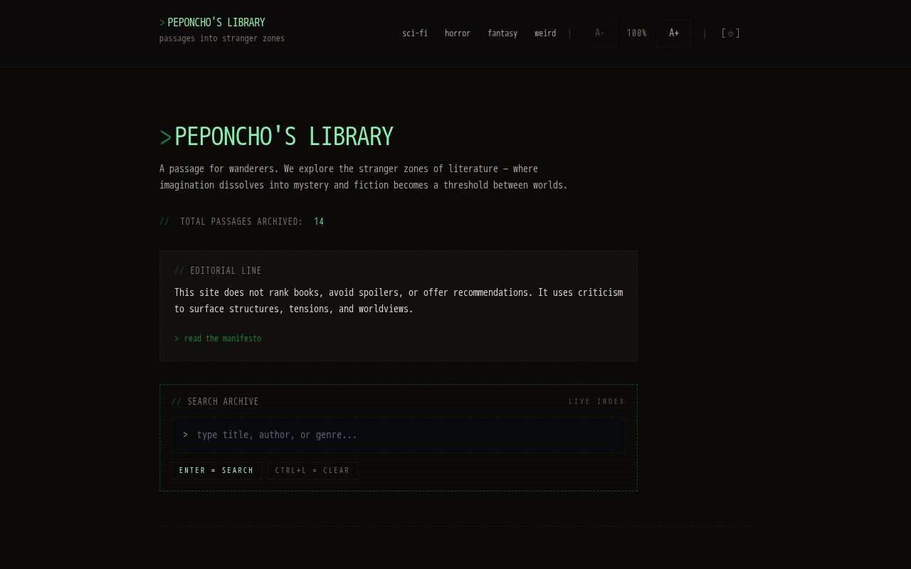 Homepage screenshot of peponcholibrary.com