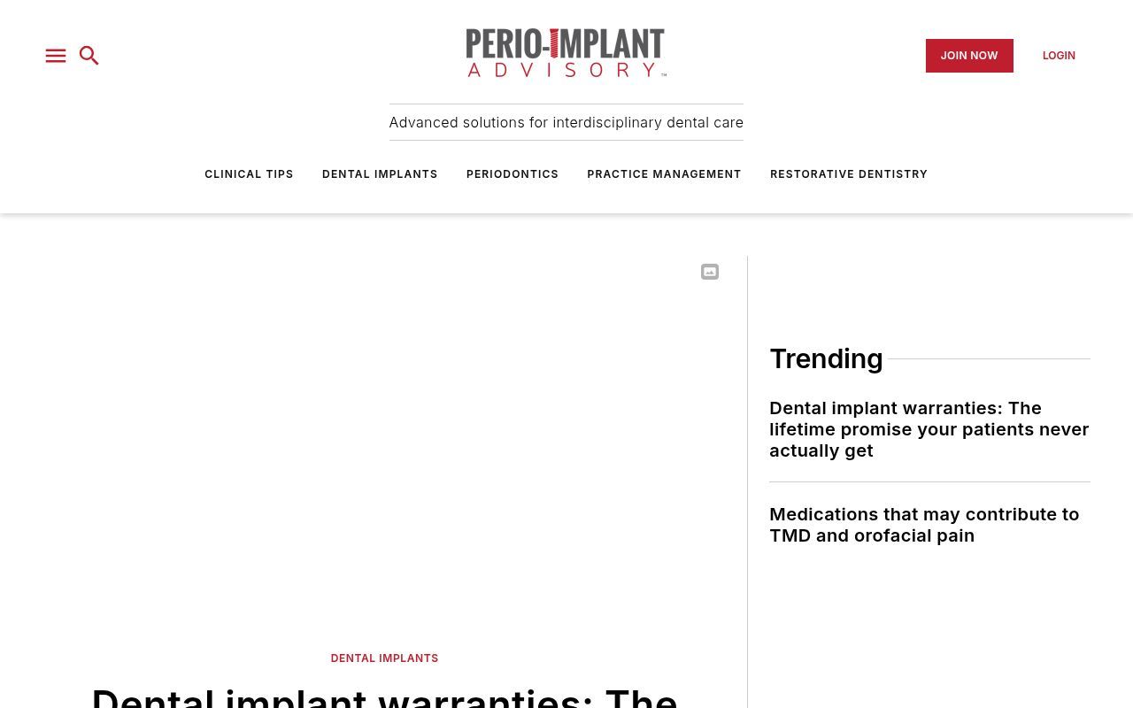 Homepage screenshot of perioimplantadvisory.com