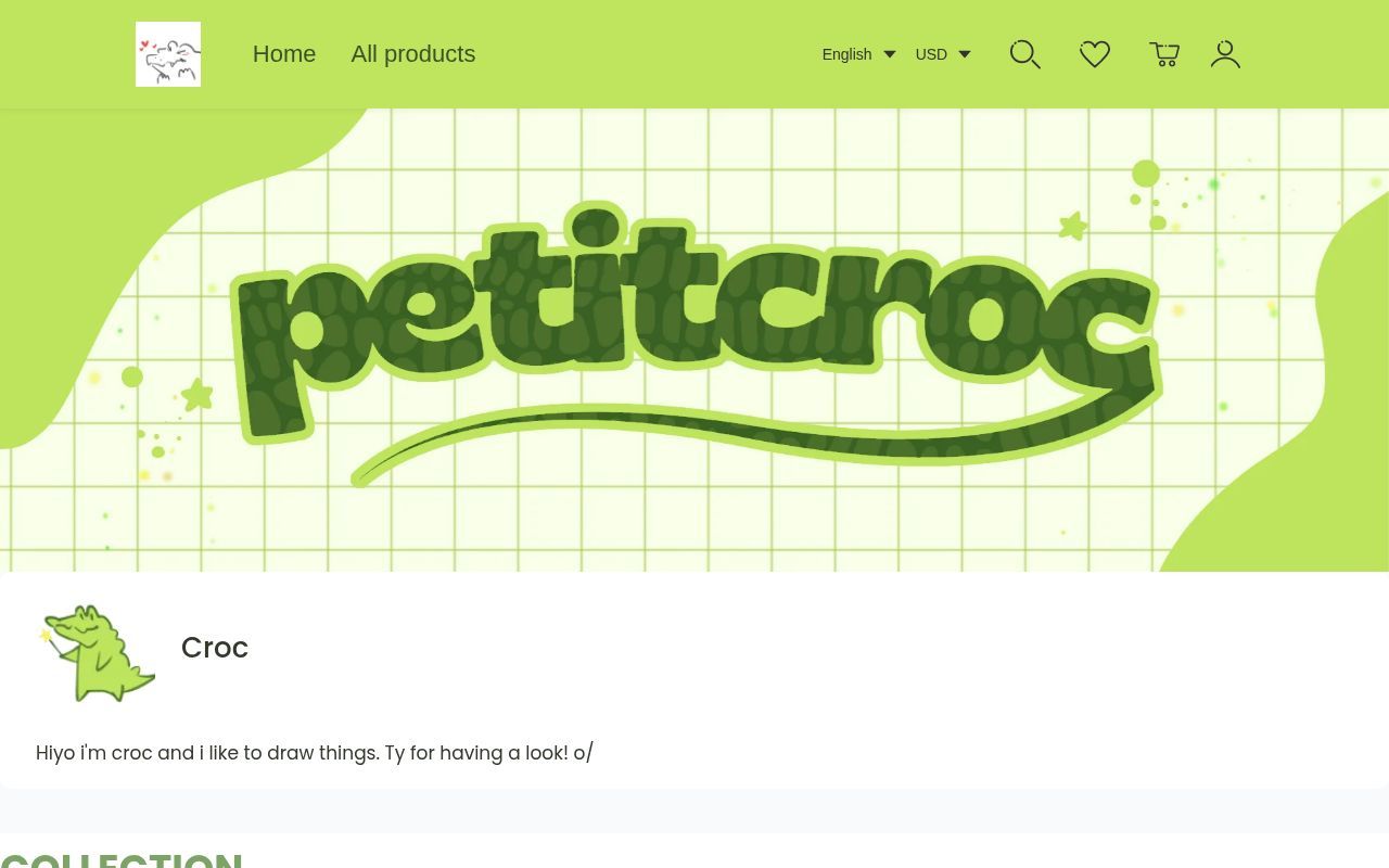 Homepage screenshot of petitcroc.artiststore.com
