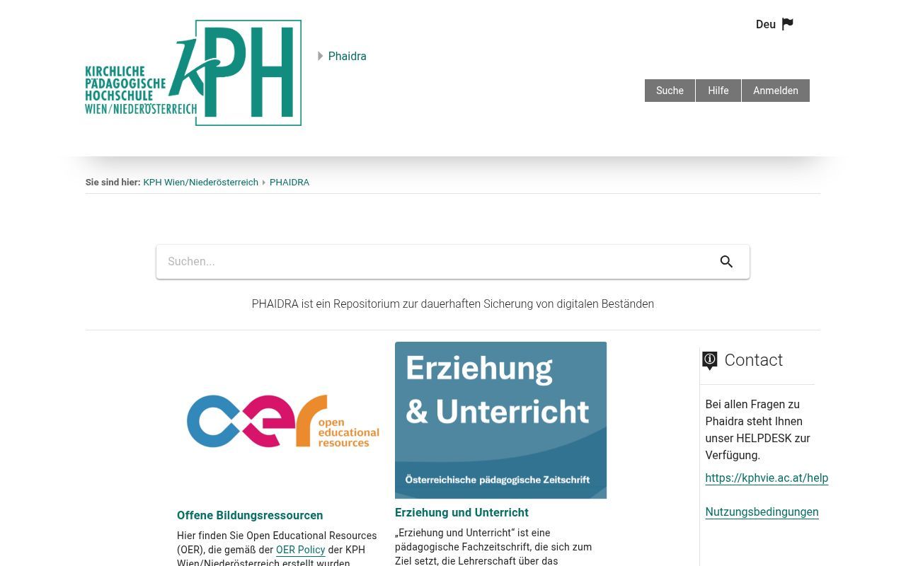 Homepage screenshot of phaidra.kphvie.ac.at