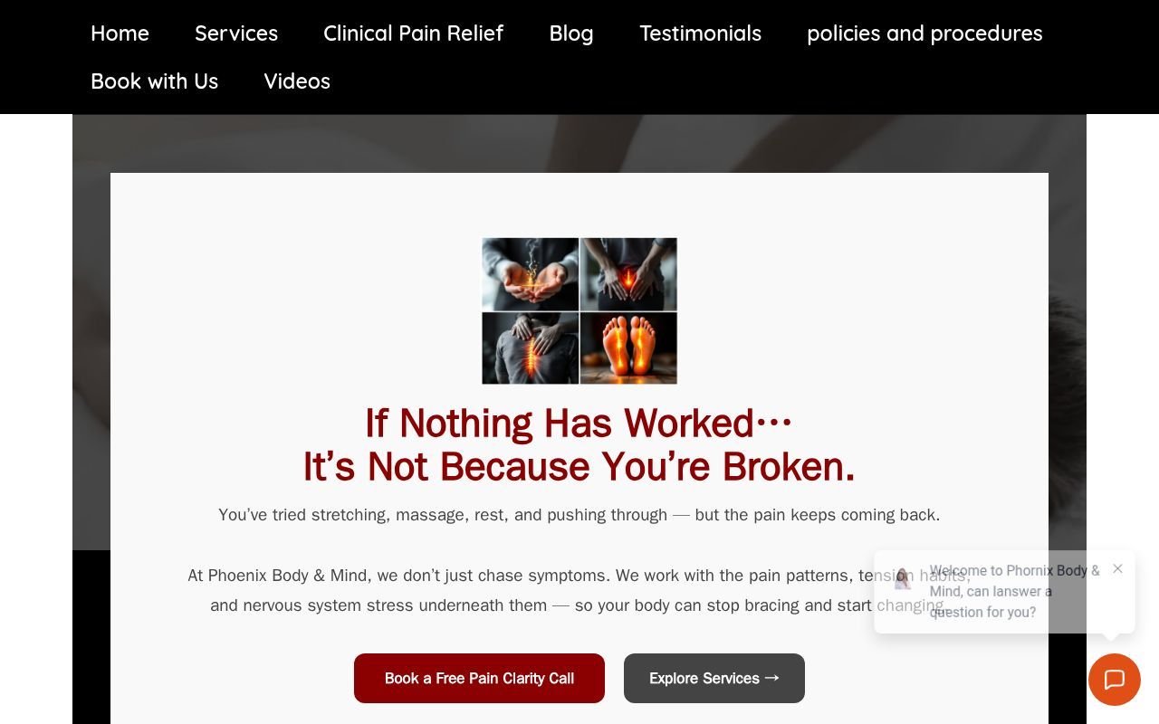 Homepage screenshot of phoenixbodymind.com