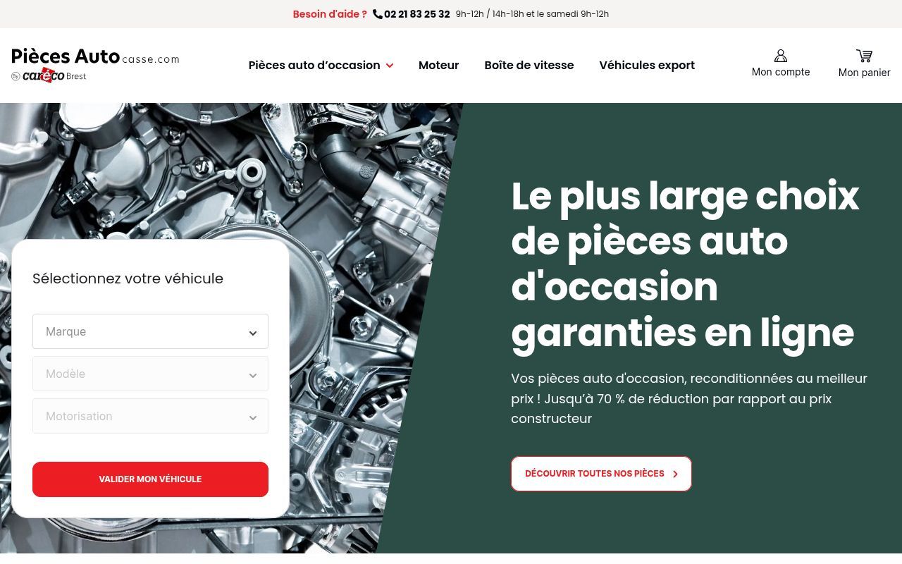Homepage screenshot of pieces-auto-casse.com