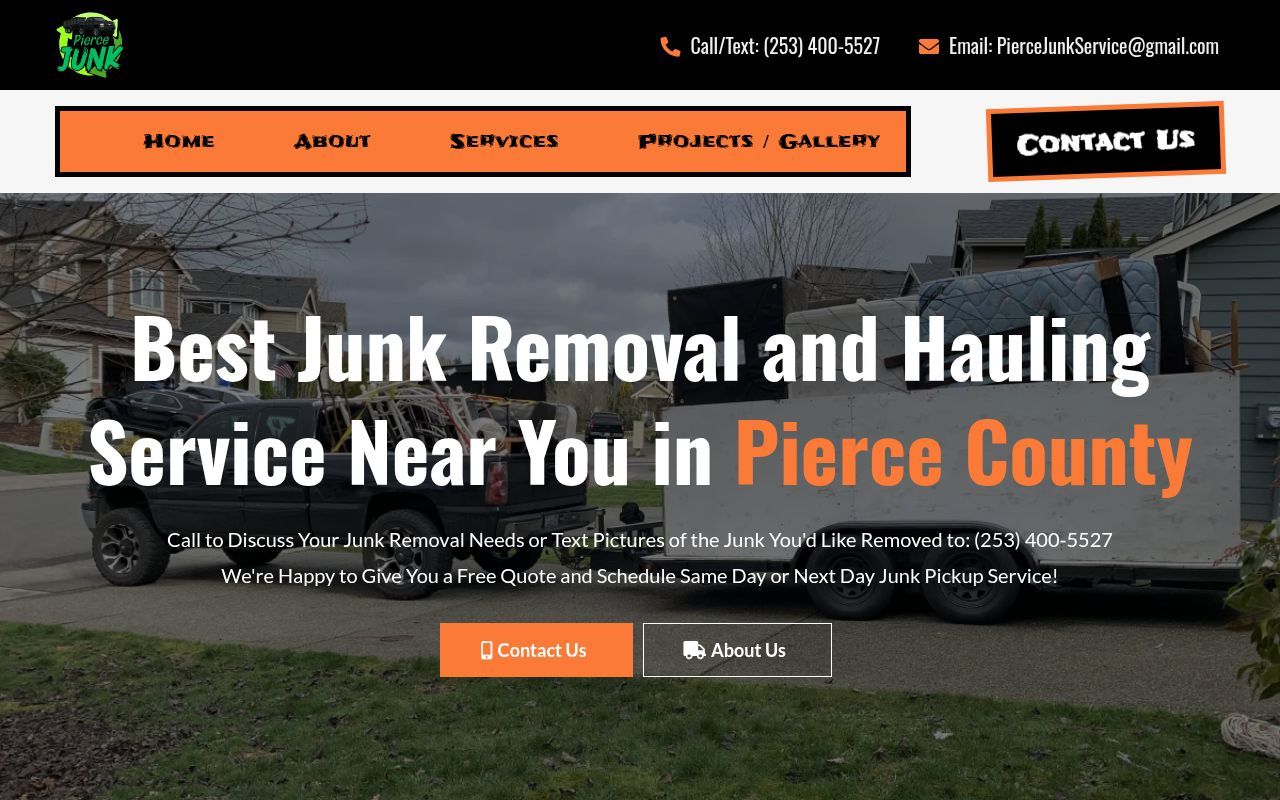 Homepage screenshot of piercejunkremoval.com