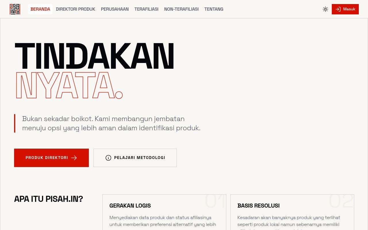 Homepage screenshot of pisah.in