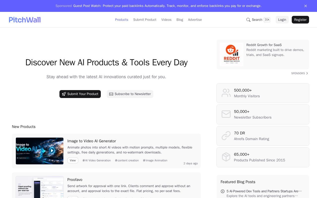 Homepage screenshot of pitchwall.co