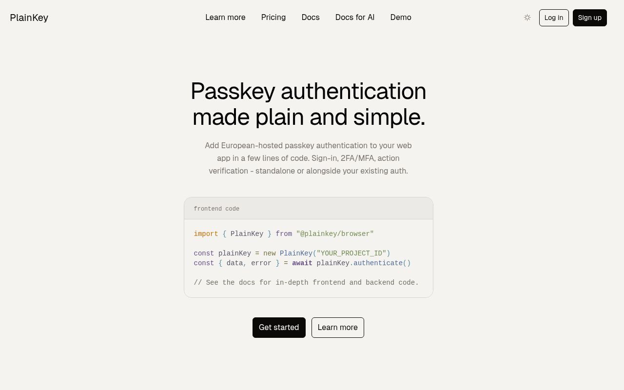 Homepage screenshot of plainkey.io