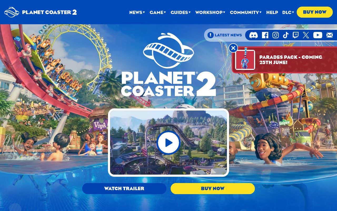 Homepage screenshot of planetcoaster.com