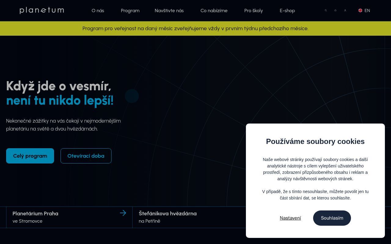Homepage screenshot of planetum.cz