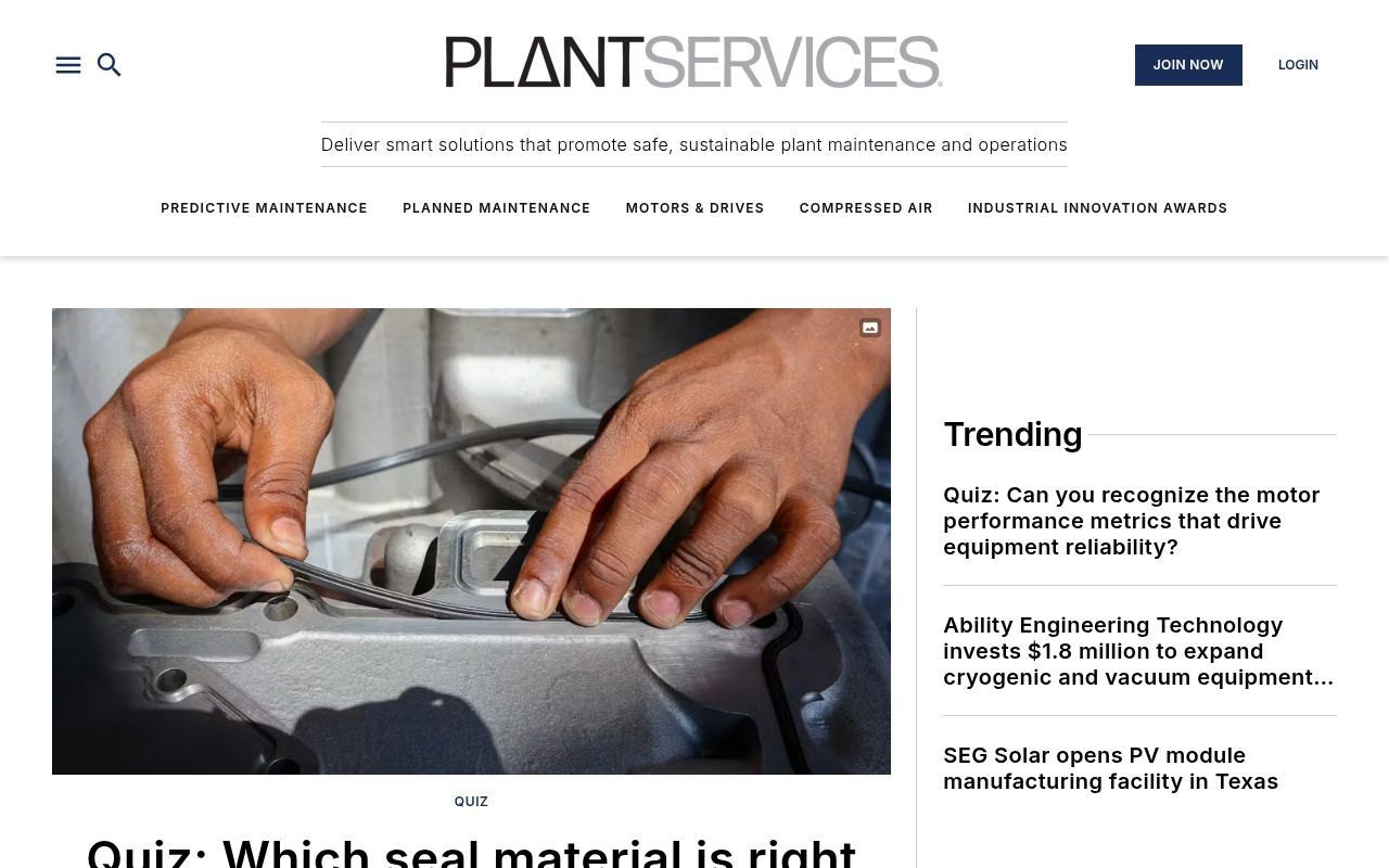 Homepage screenshot of plantservices.com