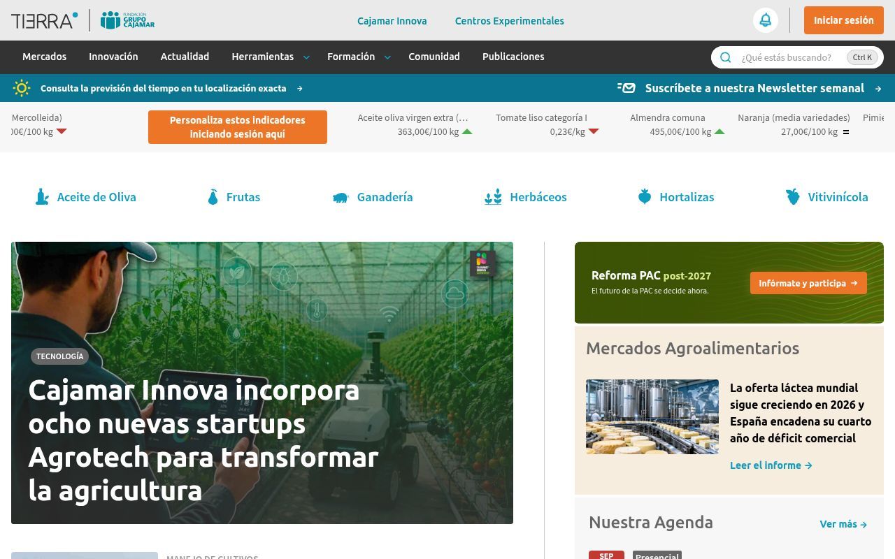 Homepage screenshot of plataformatierra.es