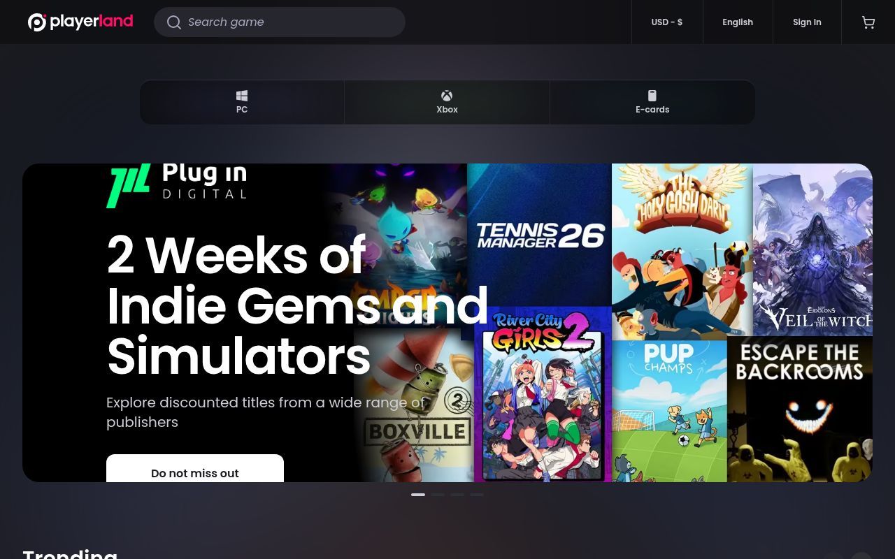 Homepage screenshot of player.land