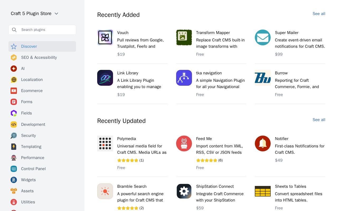 Homepage screenshot of plugins.craftcms.com