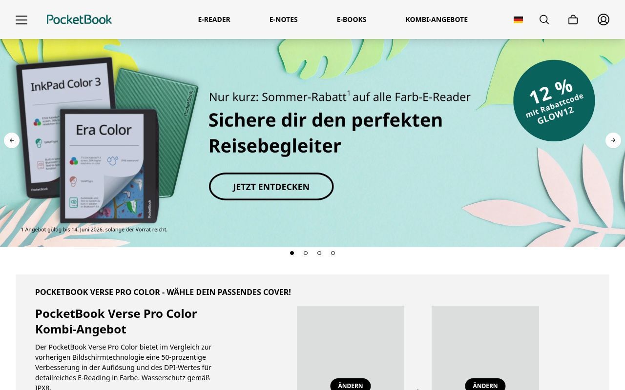 Homepage screenshot of pocketbook.de