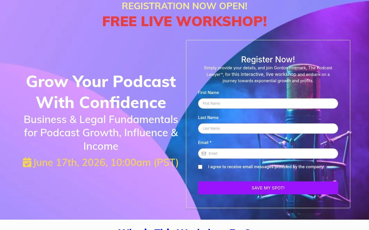 Homepage screenshot of podcastlaw.net