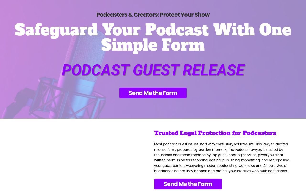 Homepage screenshot of podcastrelease.com