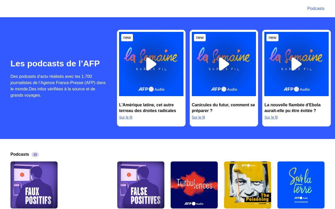 Homepage screenshot of podcasts.afp.com